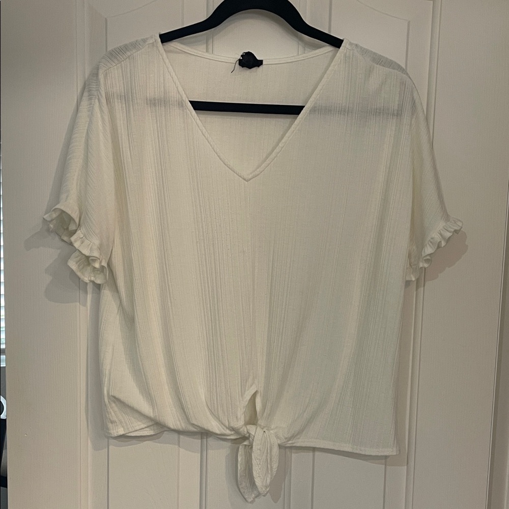 W5 Cream V-Neck Blouse with Tie Front